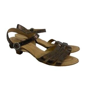 Born Crown Brown Metallic Sandal Ankle Buckle Strap Texture Leather Braid Heel 8